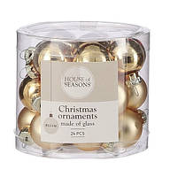 Маленькие шарики на елку 2,5см House of Seasons, стеклянные елочные игрушки 24шт, Золотые, матовые и глянцевые