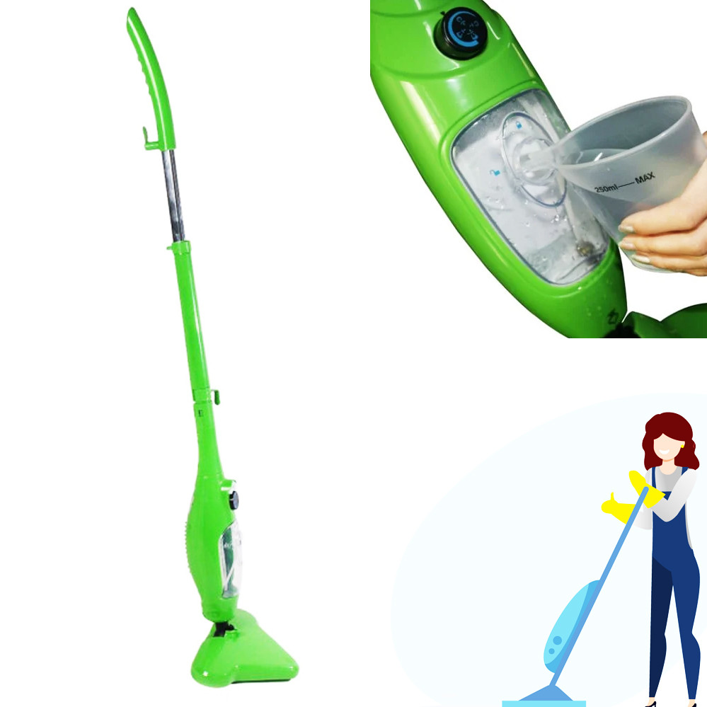 Швабра парова 5 в 1 H2O Steam Cleaner Mop X5 пароочисник електрошвабра універсальна Зелена, фото 1
