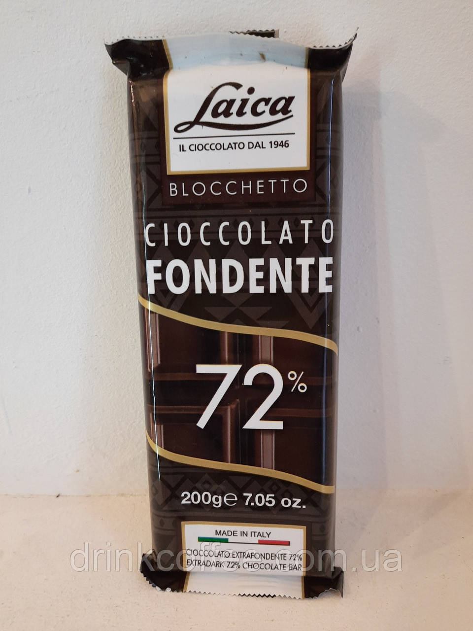 Шоколад гіркий-елітний Laica blocchetto Cioccolato fondente какао бобів 72% Італія 200g