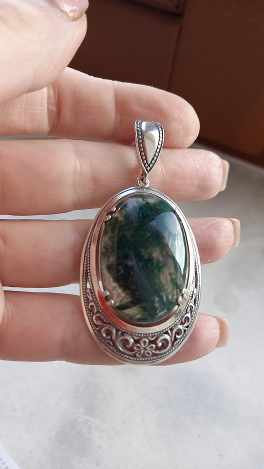 Срібний кулон із моховим агатом, фото 1