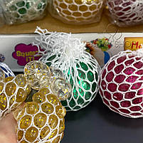 Іграшка антистрес в сітці "Мозги" з блискітками, мікс, Игрушка антистресс "Мозги" 55542, фото 2