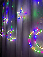 Гирлянда штора - звезды и полумесяцы LED modeling lamp 9m-1, гирлянда новогодняя Мультицветная 3.7м (NS)