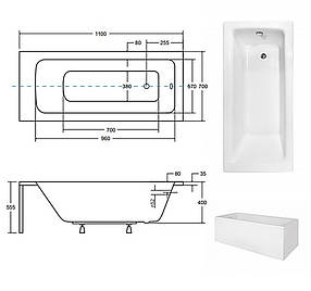 Ванна 110*70 акрилова TALIA без ніжок ТМ"Besco" (Польща), фото 3