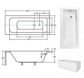 Ванна 130*70 акрилова TALIA без ніжок ТМ"Besco" (Польща), фото 3