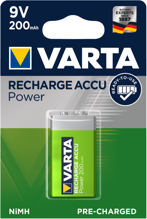 Аккумулятор крона VARTA RECHARGEABLE ACCU 6F22 9V 200mAh NI-MH (READY 2 USE) BLI 1шт