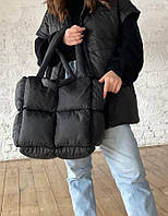 Женская стильная стеганая дутая сумка черная, сумка на плечо, дутик, сумка на молнии, сумка модная