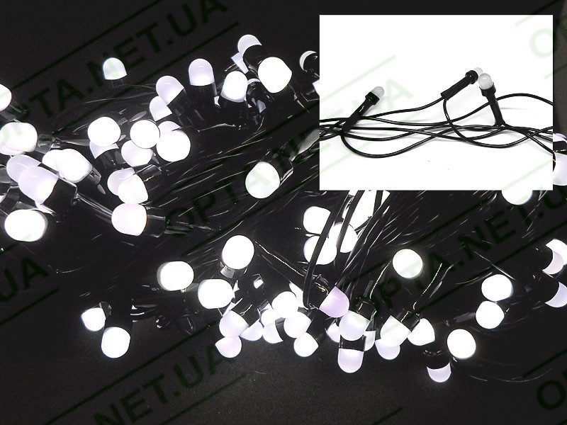 Гирлянда чорний провід кругла матова лампа 300LED (білий) LED300W-10