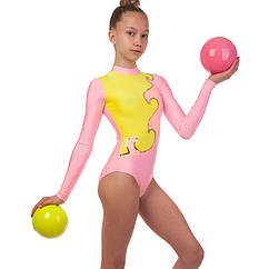 Купальник для танців і гімнастики Zelart 1405 розмір 36 зріст 140-146 см Pink-Yellow