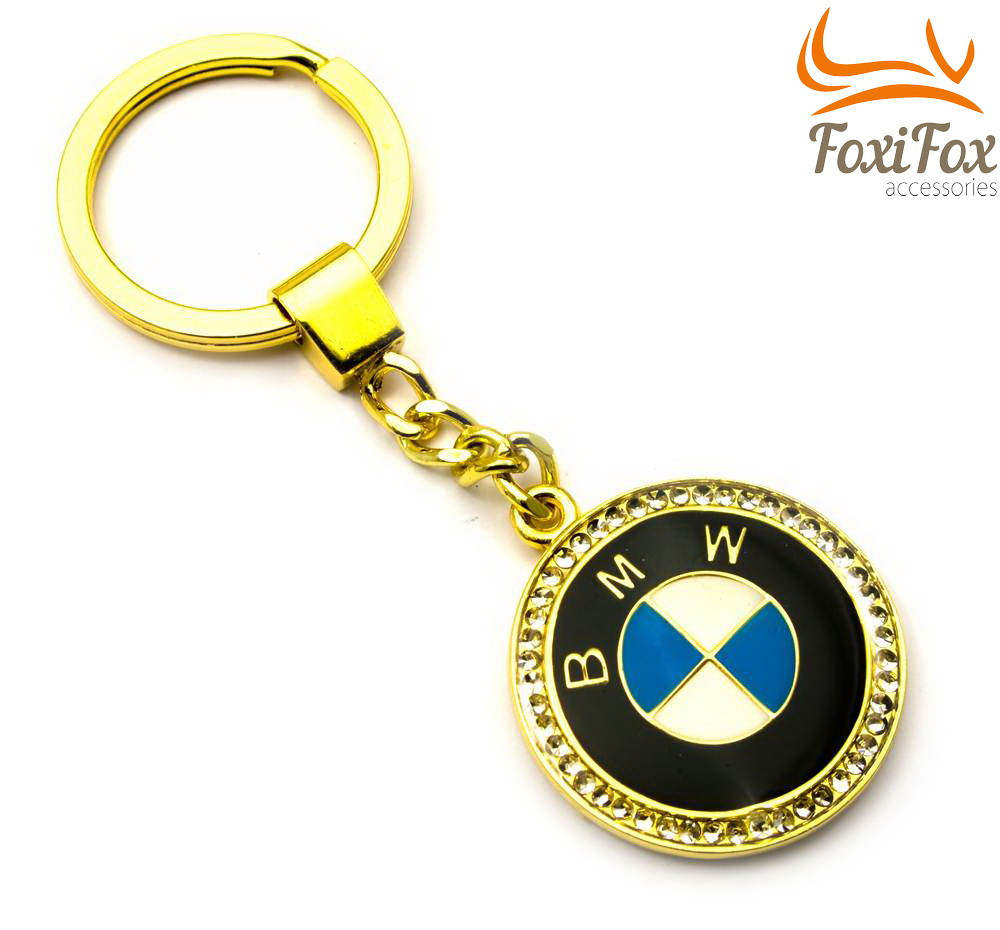 Брелок для авто золотого кольору зі стразами " BMW "