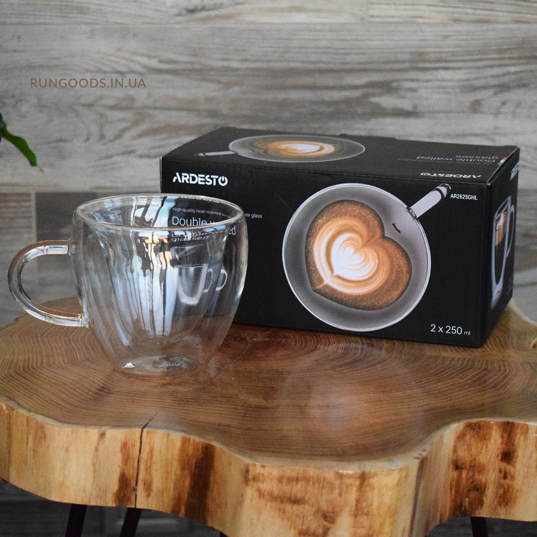 Чашки скляні з подвійними стінками 300 Мл 2 шт ARDESTO серця AR2630GHL