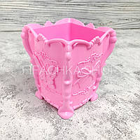 Подставка стакан для кистей, пилочек, пластиковый, розовый (бабочка)