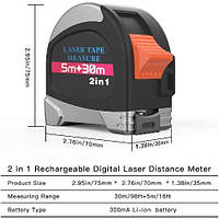 Лазерная рулетка, дальномер лазерный/рулетка 2-в-1 5/30 м