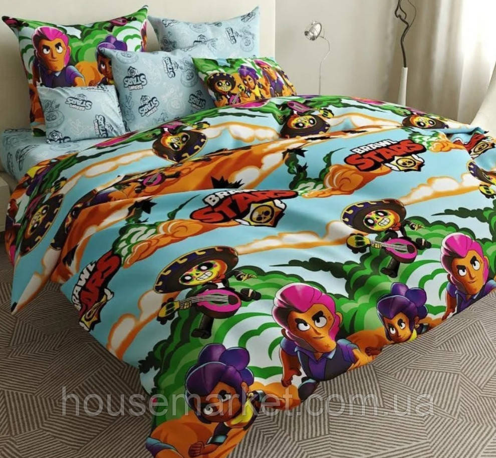 Дитяче полуторна постільна білизна Бравл Старс, Бязь Люкс - фото 1 - id-p1505028409