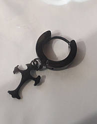 Сережки хрест чоловіча чорна гладка на одне вухо сталь одинарна Xuping 123