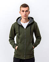 Чоловіче базове худі з начосом на блискавці, хакі кольору. Розміри: S,M,L,XL,XXL.