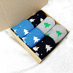 Жіночі махрові шкарпетки новорічний настрій в коробочці 6 пар.