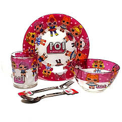 Дитячий набір скляного посуду для годування Лол (Lol) фіолетовий 5 предметів Metr+