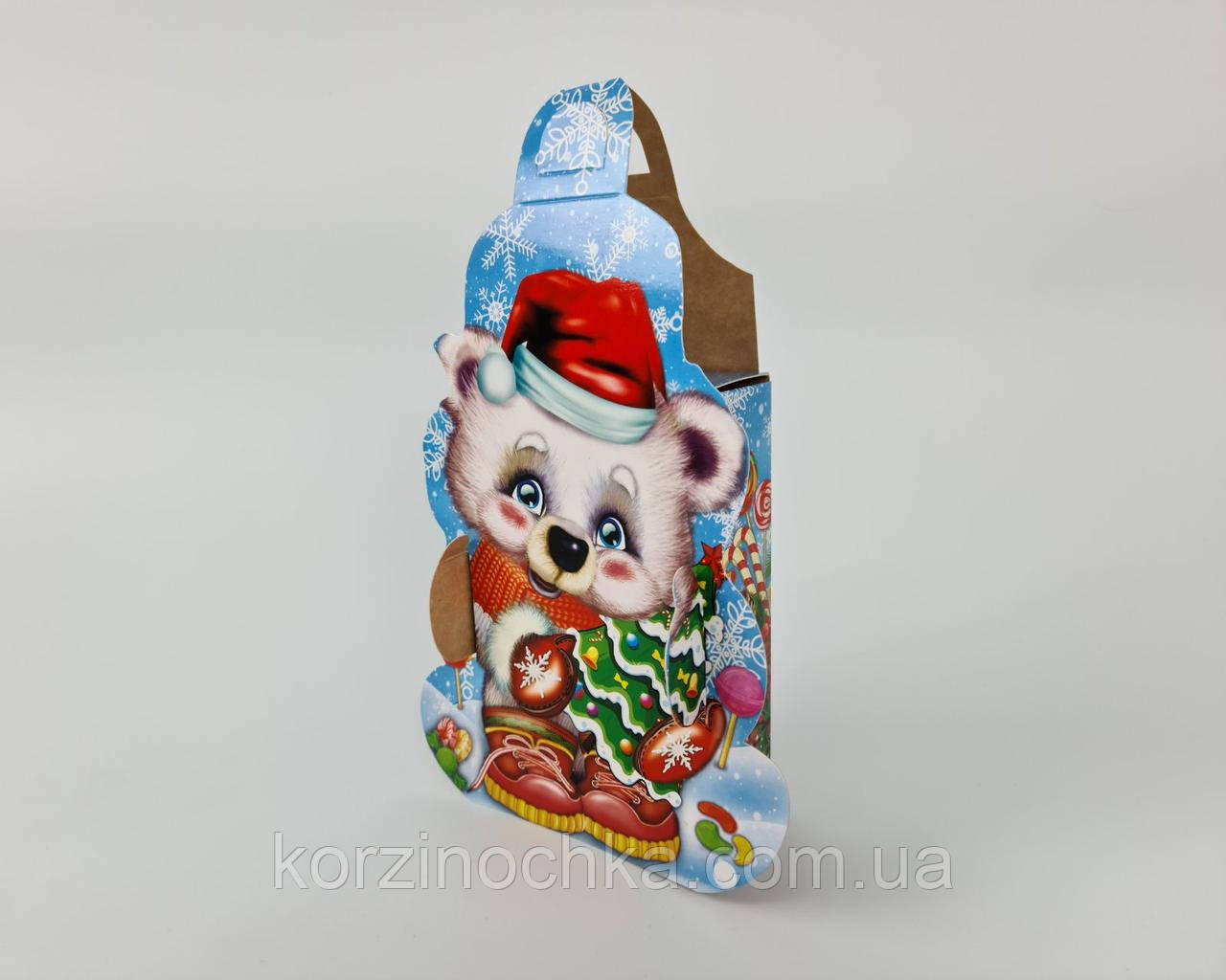 Новорічна Коробка для Цукерок(600гр)Медведик в рукавичках(1 шт)Новорічна упаковка для цукерок та подарунків