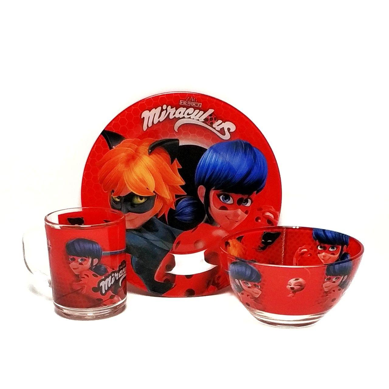 Дитячий набір скляного посуду для годування Miraculous Леді Баг 3 предмети Metr+, фото 1