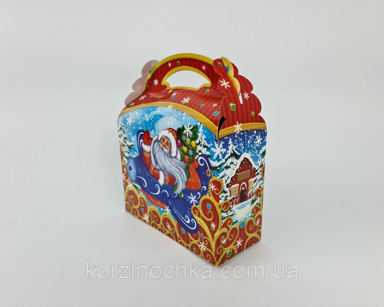 Новорічна Коробка для Цукерок(800-1000 гр)Дід Мороз на літаку( шт)Новорічна упаковка для цукерок та подарунків