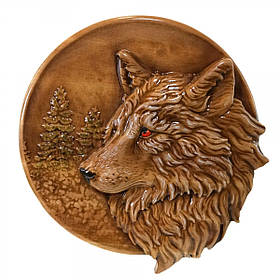 Панно "Вовк" різьблене,дерев'яне, ручний розпис (27×29×2,5 см)