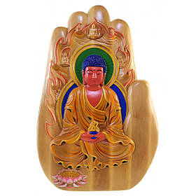 Панно різьблене,дерев'яне "Будда Амітабха", ручний розпис (27,5*41*2,5см)