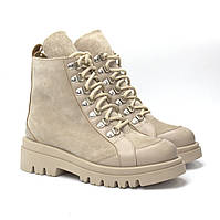 Замшевые бежевые ботинки женские зимняя демисезонная обувь больших размеров 40-44 COSMO Shoes MIRA Beige Vel 26, 40, Байка