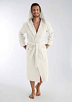 Щільний чоловічий вафельний халат з капюшоном Nusa NS-1325 кремовий