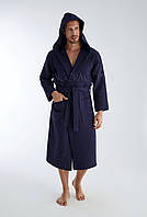 Щільний чоловічий вафельний халат з капюшоном Nusa NS-1325 синій