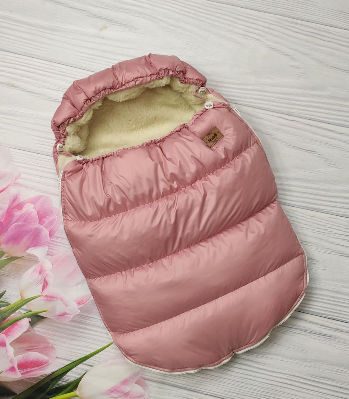 Зимовий конверт-чохол на овчині в коляску, чохол на люльку, конверт на санки / спальник в коляску