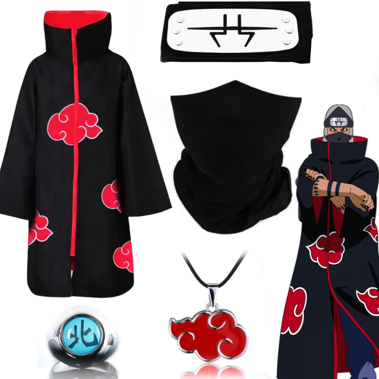 Набір Какузу (Акацукі) з аніме Наруто Naruto: Плащ Акацукі+ Пов'язка + Кільце + Маска + Кулон /Cosplay Kakuzu, фото 1