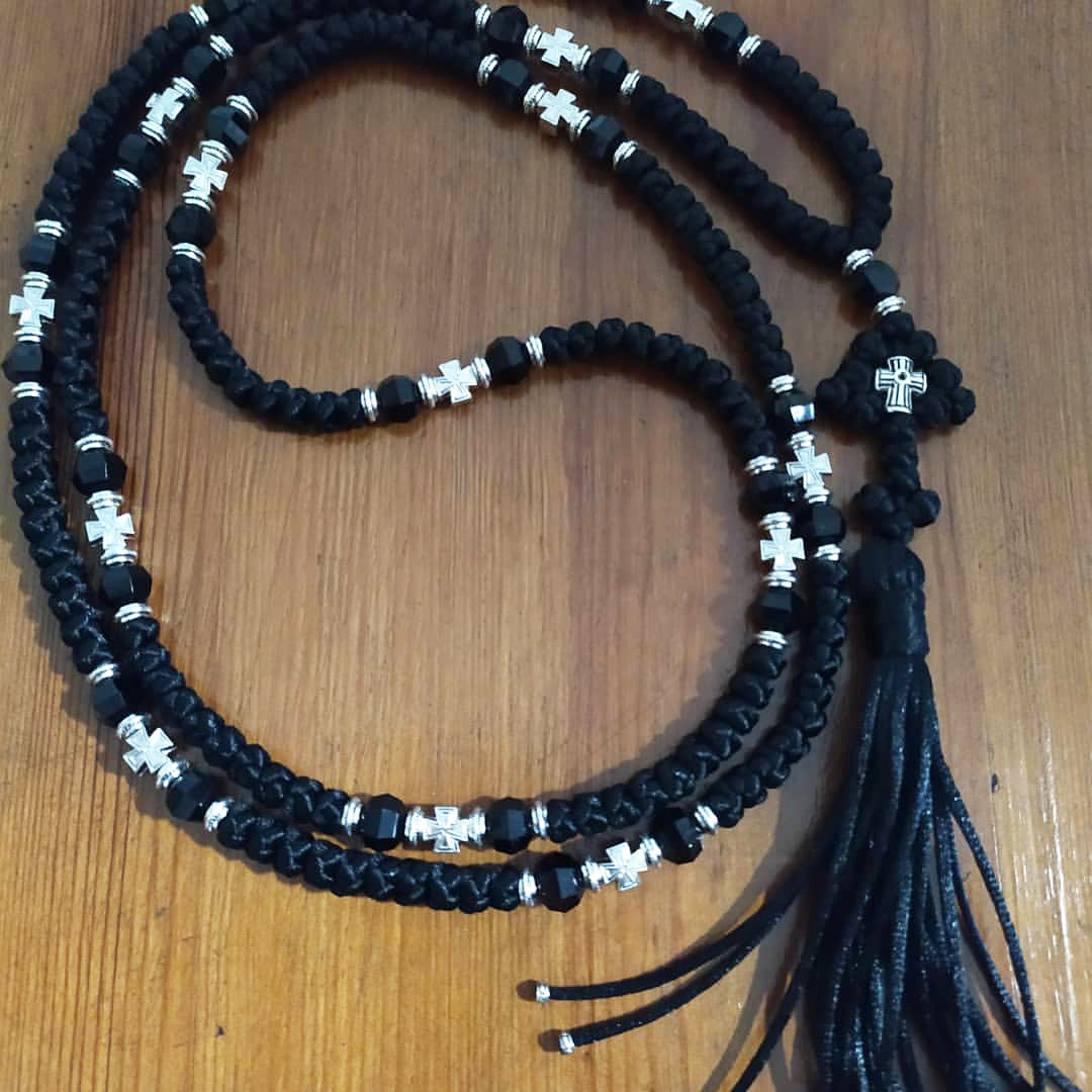 Подарункові чотки на 150 вузлів (чорні зі сріблом), фото 1