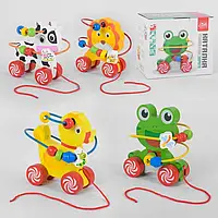 Дерев’яна каталка Fun Game з пальчиковим лабіринтом на коліщатках, 4 види