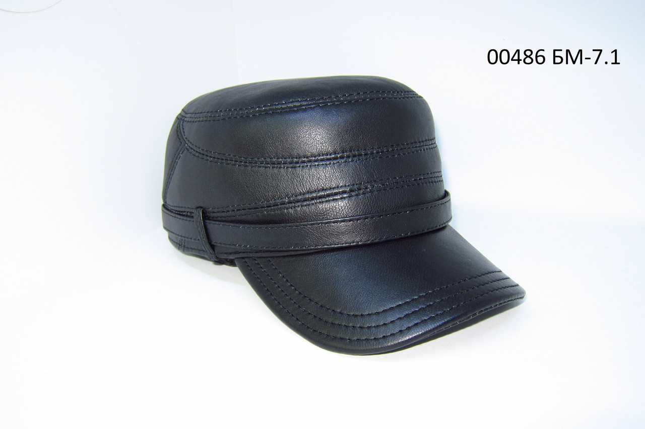 Чоловіча зимова кепка немка з натуральної шкіри чорна на натуральному хутрі DAVANI 00486