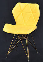 Стул Greg GD-ML желтый SH - 5 шенилл на золотых ножках, дизайн Charles & Ray Eames