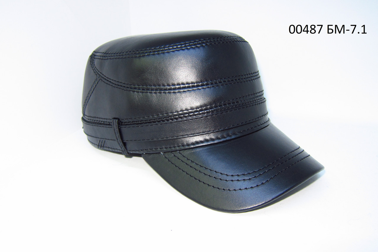 Чоловіча зимова кепка немка з натуральної шкіри чорна на натуральному хутрі DAVANI 00487