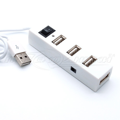 USB 2.0 HUB (хаб, перехідник) на 4 порти з перемикачем, білий