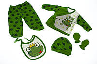 Комплект ползунки, распашонка и шапочка интерлок для мальчика с Лягушкой зеленый
