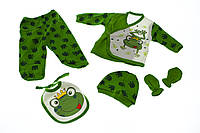 Комплект распашонка, ползунки, шапка для мальчика трикотажный с Лягушкой зеленый