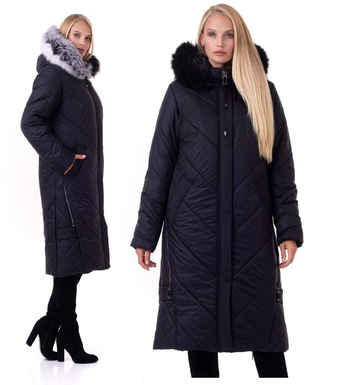 Пальто жіноче зимове з натуральним хутром розмір 52-68