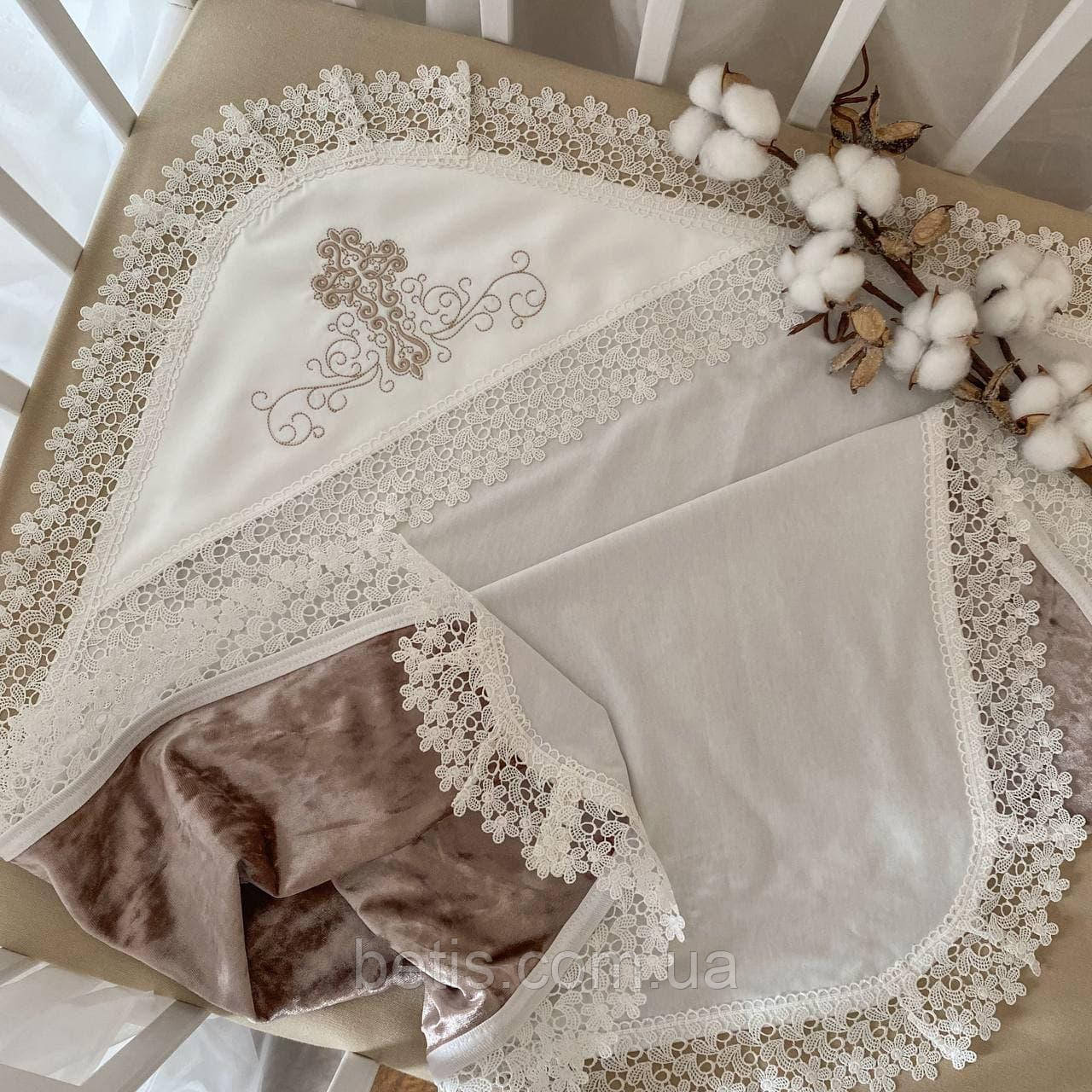 Крижма BetiS "Оксамитовий блиск" подвійна з вишивкою Молочний/беж Бархат,кулір 27689016 75*80 см