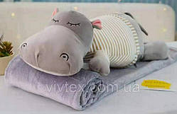 Плед іграшка бегемотик і подушка 3в1