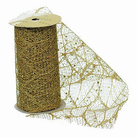 Стрічка декоративна текстильна Jumi 11.3 см, органза з візерунком 5 м, Золотий