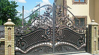 Ковані відкривні ворота з калітом, код: 01022
