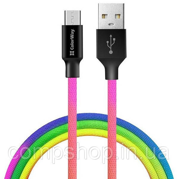 Кабель USB-MicroUSB 1м ColorWay, 2.4А, multicolor (CW-CBUM017-MC) (код 114656), фото 1