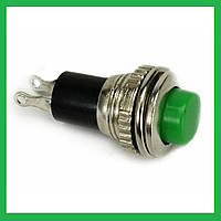 Кнопка, выключатель, переключатель DS-316. без фиксации, зеленая, 2 контакта, гайка сзади