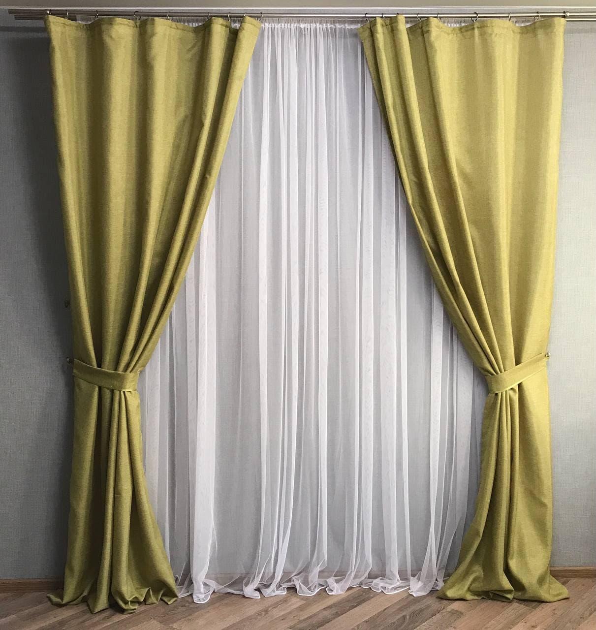 Штори легкі лляні ALBO оливкові 150×270 см, комплект 2 шт. (SH-M1-15), фото 1