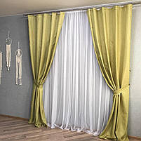 Штори легкі лляні ALBO оливкові 150×270 см, комплект 2 шт. (SH-M1-15), фото 4