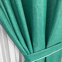 Бірюзові штори льон мішковина з тюлем ALBO, сучасні готові портери однотонні в зал, вітальню, дитячу, фото 6