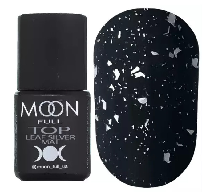 Top Silver Leaf Mat FULL MOON - матовий топ без липкого шару з сріблястими пластівцями, 8 мл